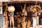 Laotian wicker hand baskets on the local market, Luang Prabang, Laos. Copy space for text.