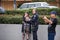 A LAPD Traffic officer makes a traffic accident investigation near witnesses and drivers