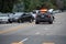 A LAPD Traffic patrol vehicle sits in the middle of the road at a traffic accident investigation