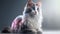 Laperm Cat Medium Shot White Pink Blue Magical Fantasy Bokeh. Generative AI