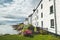 Laphroaig distillery buildings on Scottish shore.