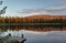Lapland mountain reflecting on lake on midsummer evening