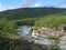 Lapland nature landscape. Abisko blue river canyon carved in the limestone and granite by glacial water. Abisko National