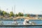 Lappeenranta, Finland - August 7, 2019: Lappeenranta port with yachts and boats and sand castle on a sunny summer day