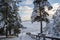 Lappohjanranta recreation area in winter, stairway to the beach, forest and sea, Hanko, Finland