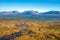 Lapponian gate, famous mountain pass in the Swedish arctic in beautiful autumn colors on a sunny day. Viewed from Nuolja