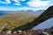 Lapponian gate, famous mountain pass in the Swedish arctic in beautiful autumn colors on a sunny day. Viewed from Nuolja