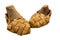 Lapti bast shoes are clad in ancient wooden shoe pads