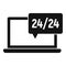 Laptop 24 hour service support icon, simple style