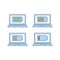 Laptop battery charging color icons set