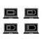 Laptop battery charging glyph icons set