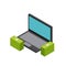 Laptop and bills icon. Isometric design. Vector graphic