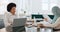 Laptop, black woman and Muslim employee in a meeting working on a business report, portfolio or documents. Islamic