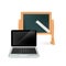 Laptop and blackboard isolated