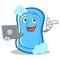 With laptop blue soap character cartoon