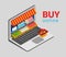 Laptop buy online grocery shopping e-commerce flat 3d isometric