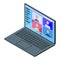 Laptop call online party icon, isometric style