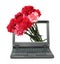 Laptop with carnations bouquet