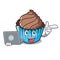 With laptop chocolate cupcake character cartoon