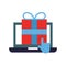 Laptop click gift box online shopping