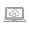 Laptop cloud computing linear icon