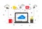 Laptop with cloud data storage data vector illustration