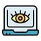 Laptop code camera icon vector flat