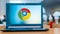 Laptop computer displaying logo of Google Chrome