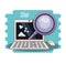 Laptop computer with magnifying glass and social media set icons