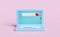 Laptop computer monitor with crystal keyboard, blank search bar,magnifying glass isolated on pink background. minimal web search