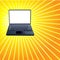 Laptop Computer Shiny Yellow Rays Background