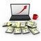 Laptop with dollars and grow up arrow .Business e-commerce money workplace 3d illustration