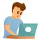 Laptop exam preparing icon, cartoon style