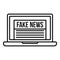 Laptop fake news icon, outline style