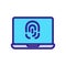 Laptop fingerprint icon vector. Isolated contour symbol illustration