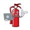 With laptop fire extinguisher character cartoon
