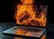 Laptop on Fire with Intense Flames