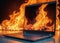 Laptop on Fire with Intense Flames