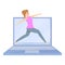 Laptop fitness blog icon, cartoon style
