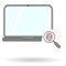 Laptop flat icon with magnifying glass and fingerprint opening symbol