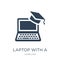 laptop with a graduation cap icon in trendy design style. laptop with a graduation cap icon isolated on white background. laptop