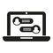 Laptop group chat icon simple vector. Share button