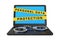 Laptop with Handcuffs and Personal Data Protection Tape Sign. 3d Rendering