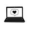 Laptop with heart on screen icon, sticker. sketch hand drawn doodle style. vector, minimalism, monochrome. social media, network,