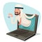 Laptop internet arab businessman call card agent online presentation advertisement computer monitor cartoon character