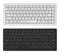 Laptop keyboard. White and black keyboard for pc, qwerty modern keypad alphabet, button keyboards realistic vector