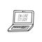 Laptop and lettering on-line study hand drawn in doodle scandinavian simple monochrome style. home teaching, distance learning,