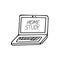 Laptop and lettering on-line study hand drawn in doodle scandinavian simple monochrome style. home teaching, distance learning,