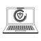 Laptop locked with antivirus symbol in black and white