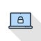 Laptop login password, data secure lock, padlock thin line flat icon. Linear vector symbol colorful long shadow design.